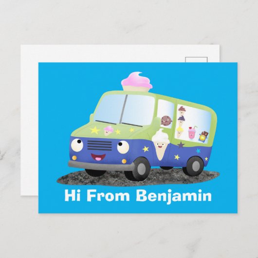 Niedlicher Happy Eis LKW Cartoon Postkarte (Vorne/Hinten)