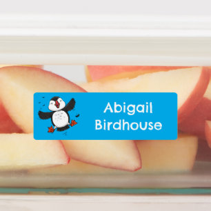 Niedlicher Happy Flattpuffblauer Cartoon personali Etiketten