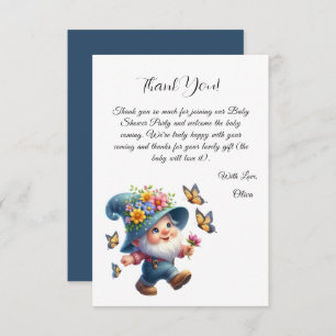 Niedlicher Happy Gnome mit Butterfly Baby Dusche Dankeskarte