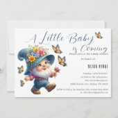 Niedlicher Happy Gnome mit Butterfly Baby Dusche Einladung (Vorderseite)