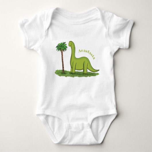 Niedlicher Happy Green Brontosaurus Dinosaurier Ca Baby Strampler (Vorderseite)