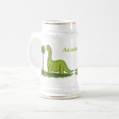 Niedlicher Happy Green Brontosaurus Dinosaurier Ca Bierglas (Vorderseite Links)
