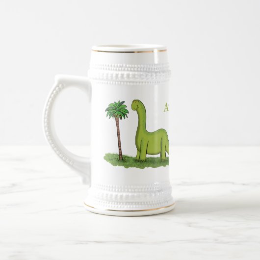 Niedlicher Happy Green Brontosaurus Dinosaurier Ca Bierglas (Links)