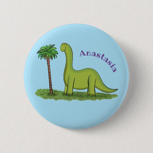 Niedlicher Happy Green Brontosaurus Dinosaurier Ca Button (Vorderseite)
