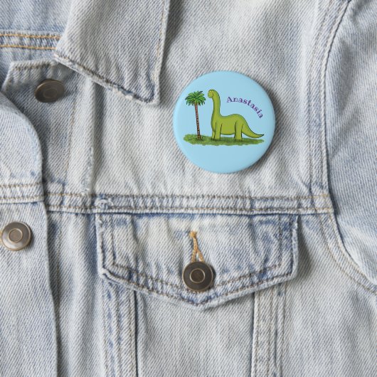 Niedlicher Happy Green Brontosaurus Dinosaurier Ca Button (Beispiel)