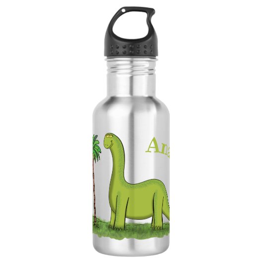 Niedlicher Happy Green Brontosaurus Dinosaurier Ca Edelstahlflasche (Vorderseite)