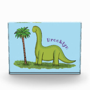 Niedlicher Happy Green Brontosaurus Dinosaurier Ca Fotoblock