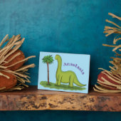 Niedlicher Happy Green Brontosaurus Dinosaurier Ca Fotoplatte (Seite)