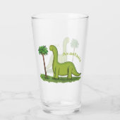 Niedlicher Happy Green Brontosaurus Dinosaurier Ca Glas (Rückseite)