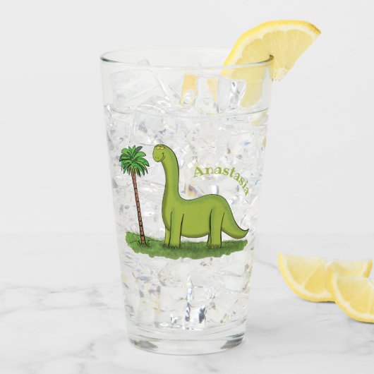 Niedlicher Happy Green Brontosaurus Dinosaurier Ca Glas (Rückseite Ice)