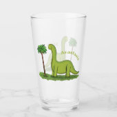 Niedlicher Happy Green Brontosaurus Dinosaurier Ca Glas (Vorderseite)