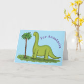 Niedlicher Happy Green Brontosaurus Dinosaurier Ca Karte (Gelbe Blume)