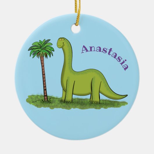 Niedlicher Happy Green Brontosaurus Dinosaurier Ca Keramik Ornament (Vorne)