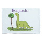 Niedlicher Happy Green Brontosaurus Dinosaurier Ca Kissenbezug (Vorderseite)