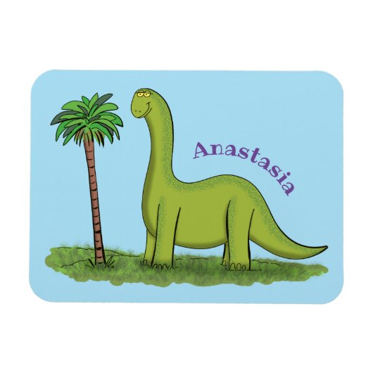 Niedlicher Happy Green Brontosaurus Dinosaurier Ca Magnet (Horizontal)