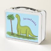 Niedlicher Happy Green Brontosaurus Dinosaurier Ca Metall Brotdose (Rückseite)