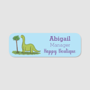 Niedlicher Happy Green Brontosaurus Dinosaurier Ca Namensschild