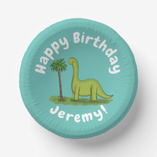 Niedlicher Happy Green Brontosaurus Dinosaurier Ca Pappteller
