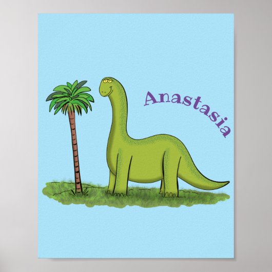 Niedlicher Happy Green Brontosaurus Dinosaurier Ca Poster (Vorne)