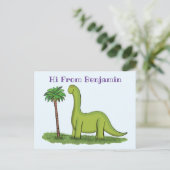 Niedlicher Happy Green Brontosaurus Dinosaurier Ca Postkarte (Stehend Vorderseite)