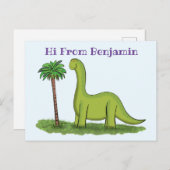 Niedlicher Happy Green Brontosaurus Dinosaurier Ca Postkarte (Vorne/Hinten)