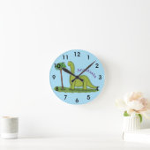 Niedlicher Happy Green Brontosaurus Dinosaurier Ca Runde Wanduhr (Zuhause)