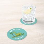 Niedlicher Happy Green Brontosaurus Dinosaurier Ca Runder Pappuntersetzer (Vor Ort)