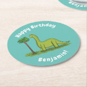Niedlicher Happy Green Brontosaurus Dinosaurier Ca Runder Pappuntersetzer (Angewinkelt)