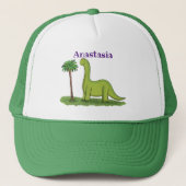 Niedlicher Happy Green Brontosaurus Dinosaurier Ca Truckerkappe (Vorderseite)