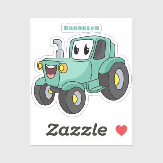 Niedlicher Happy Green Traktor Cartoon Aufkleber (Blatt)