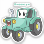 Niedlicher Happy Green Traktor Cartoon Aufkleber (Vorderseite)
