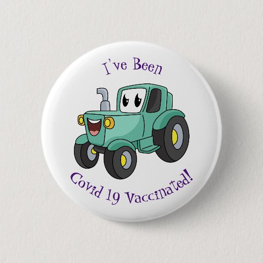 Niedlicher Happy Green Traktor Cartoon Button (Vorderseite)