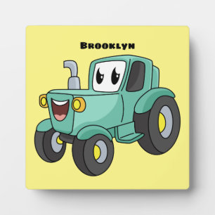 Niedlicher Happy Green Traktor Cartoon Fotoplatte