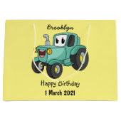 Niedlicher Happy Green Traktor Cartoon Große Geschenktüte (Vorderseite)