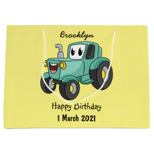 Niedlicher Happy Green Traktor Cartoon Große Geschenktüte