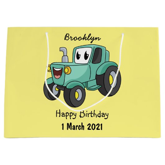 Niedlicher Happy Green Traktor Cartoon Große Geschenktüte (Vorderseite)
