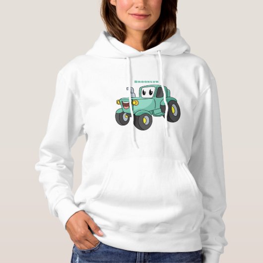 Niedlicher Happy Green Traktor Cartoon Hoodie (Vorderseite)