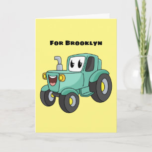 Niedlicher Happy Green Traktor Cartoon Karte