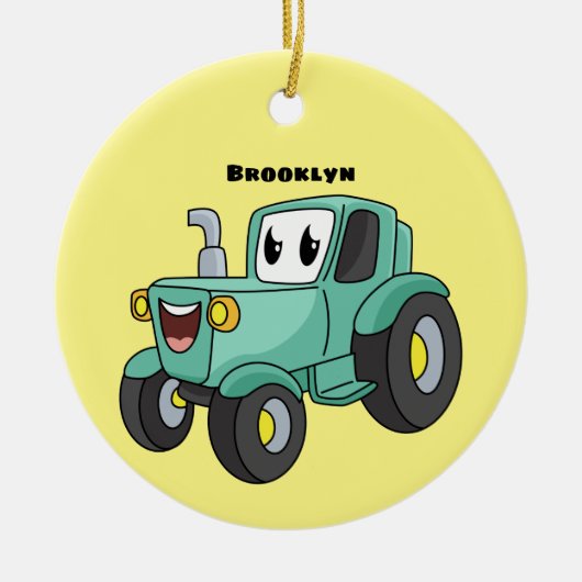 Niedlicher Happy Green Traktor Cartoon Keramik Ornament (Vorne)