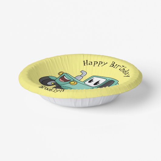 Niedlicher Happy Green Traktor Cartoon Pappteller (Gewinkelt)