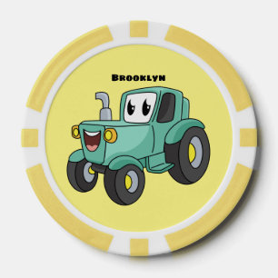 Niedlicher Happy Green Traktor Cartoon Pokerchips