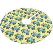 Niedlicher Happy Green Traktor Cartoon Polyester Weihnachtsbaumdecke (Schrägansicht)