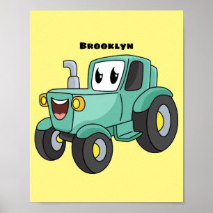 Niedlicher Happy Green Traktor Cartoon Poster