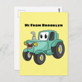Niedlicher Happy Green Traktor Cartoon Postkarte (Vorne/Hinten)