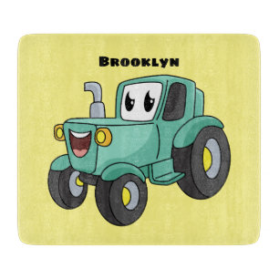 Niedlicher Happy Green Traktor Cartoon Schneidebrett