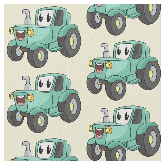 Niedlicher Happy Green Traktor Cartoon Stoff (Nahaufnahme)