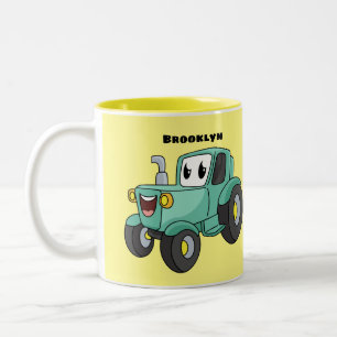 Niedlicher Happy Green Traktor Cartoon Zweifarbige Tasse