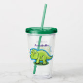 Niedlicher Happy Green Triceratops Dinosaurier Car Acryltrinkbecher (Rückseite)
