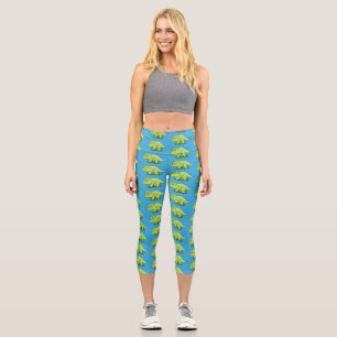 Niedlicher Happy Green Triceratops Dinosaurier Car Capri Leggings