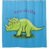 Niedlicher Happy Green Triceratops Dinosaurier Car Duschvorhang (Vorderseite)